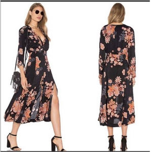 Free People Black and Orange Floral Midi Dress